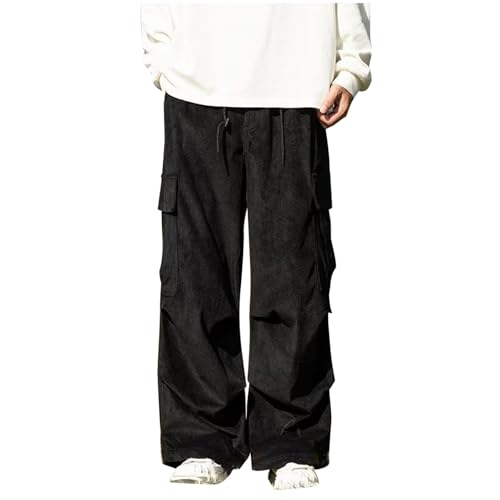 Mens Baggy Cargo Pants Loose Fit Wide Leg Parachute Pants Fashion Lightweight Y2K Pants Streetwear with Pockets
