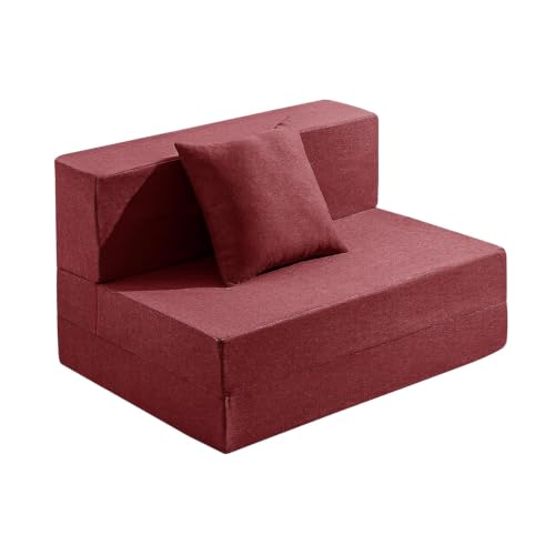 Image of Urban Decor Foldable Sofa Bed 3X6' Feet Perfect for Guest Jute Fabric 1 Seater Sofa Bed for Home & Office Space-Saving-Red