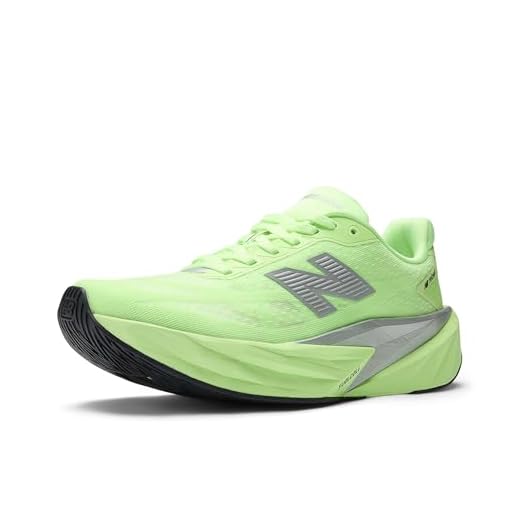 New Balance FuelCell Rebel V5 Tênis de corrida feminino, Verde laboratório/prata metálico/branco, 34