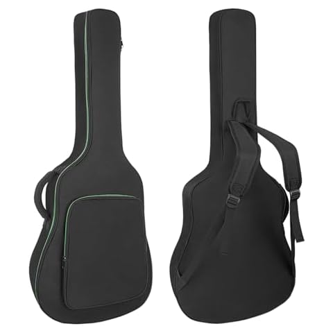 MUZTOP 39 40 41 Inch Guitar Bag Acoustic Guitar Case, Thick Padding Guitar Gig Bag with Comfortable Handle and Pockets (Black/Green Zipper) Cover