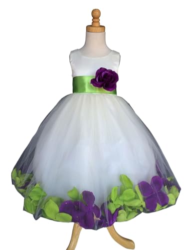 Ivory Mixed Rose Petal Satin Tulle Flower Girl Dress Wedding Pageant2