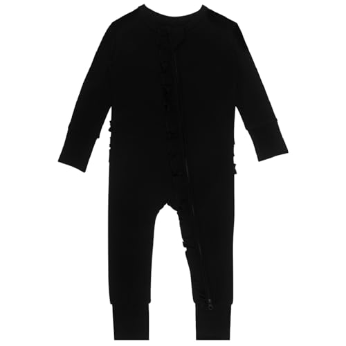 Image of GUISBY Rayon Baby Long Sleeve Footless Rompers, 2 Way Zipper with Ruffle Sleepers 0-24 Months