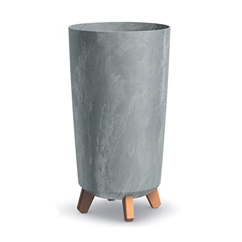 Tall Slim Concrete Look Plastic Planter Flower Soil Pot Indoor Outdoor With Legs