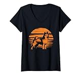 Femme Design Rétro Chien Inuit Du Nord T-Shirt avec Col en V