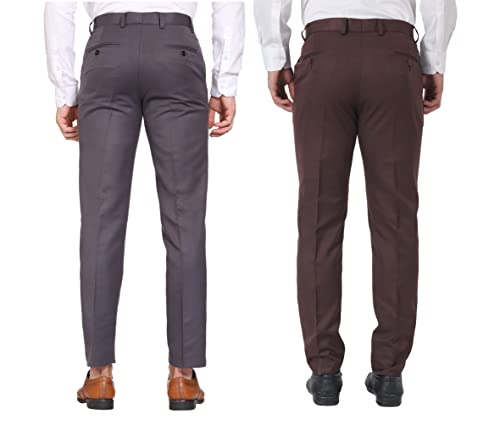 Image of MALENO Men Formal Trouser Regular Fit Solid | Soft and Breathable Pant Combo (Pack of 2)