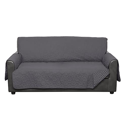 Image of Furhaven Waterproof & Non-Slip Sofa /Couch Cover Protector for Dogs, Cats, & Children - Quilted Paw Print Living Room Furniture Cover - Gray, Sofa