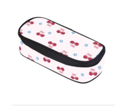Image of WOBAGMEN Large Pencil Case with Handle Cute Print Pencil Bag Mutifunctional Pencil Pouch Stationery Bag (cherry)