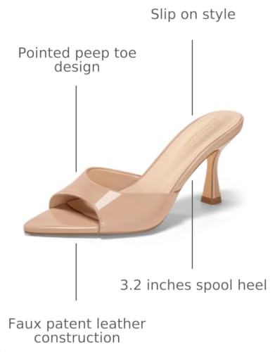 Image of Coutgo Womens Kitten Heel Sandals Heeled Mules Pointed Open Toe High Heels | Comfortable, Sexy, Slip On, Backless, Dress Shoes, 3.2 Inch, Peep Toe, Wedding, Bridal, Party, Prom, Graduation