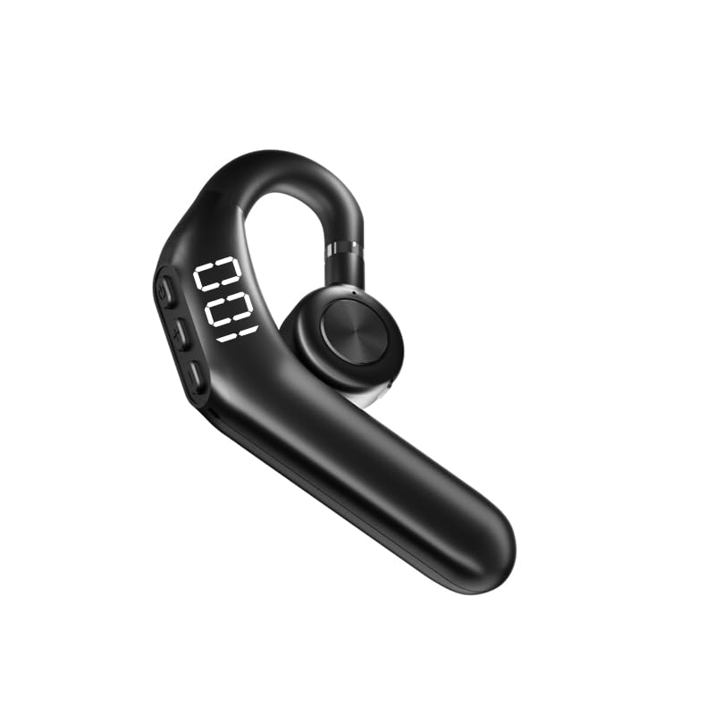 SELLWELLSingle Ear Bluetooth Headset, Noise Canceling Bluetooth Headphones with LED Digital Display, IPX5 sweatproof Ear Buds, Earphone for Work Running Gym Workout