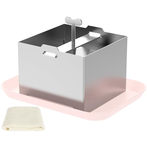 Kandishiex Stainless Steel Tofu Press with Presser Towel & Drip Tray – DIY Tofu Maker for Homemade Firm Tofu, Paneer & Cheese – Effortless Water Removal for Enhanced Texture & Flavor