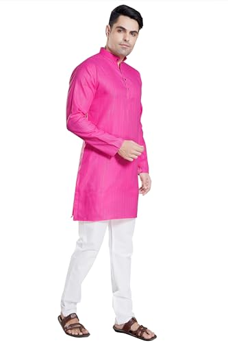 Image of DIVISIVE Men's Self Zari Line Cotton Blend Slim Fit Kurta Pyjama Set