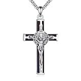 HUKKUN Collar de San Benito para hombre, plata de ley, medalla de crucifijo de San Benito, collar de cruz de madera, joyería de San Benito, regalo para hombre