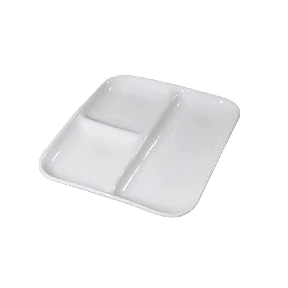 BAtlam Paleta, Paleta de Arte de cerámica, Placa de Pintura China súper Grande fácil de Limpiar, Caja de Paleta Blanca de Acuarela Rectangular de Tres Rejillas
