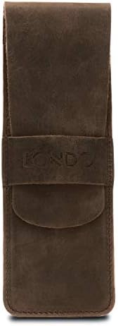 LONDO Zippered Genuine Leather Pen and Pencil Case Cosmetic Pouch