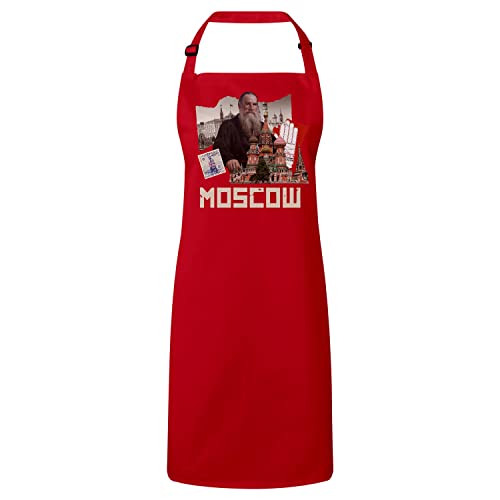 Tablier cuisine rouge anti-taches motif vintage Moscou pour cuisiner propre