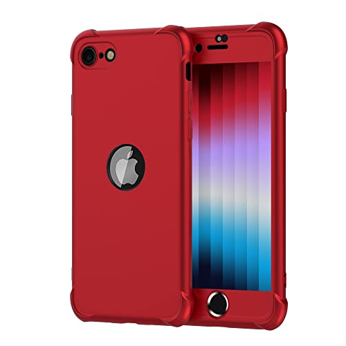 Oretech Designed For Iphone Se 2022 Case With[2 X Tempered Glass Screen Protector] 360° Full Body Protection Iphone 2020 Case Cover Hard Pc Soft Rubber Silicone For Iphone Se 3Rd Generation - Red #TOP1