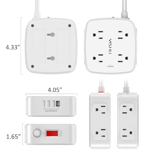 6 Ft Surge Protector Power Strip - 8 Widely Outlets with 4 USB Ports, 3 Side Outlet Extender with 6 Feet Extension Cord, Flat Plug, Wall Mount, Desk USB Charging Station, ETL,White
