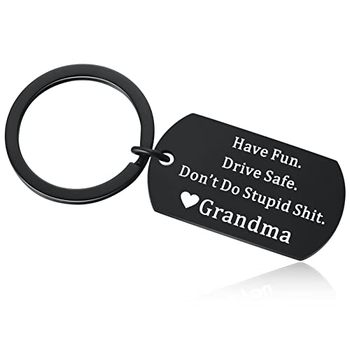 Ukodnus Funny Reminder Keychain for Teens, Have Fun Drive Safe Don't Do Stupid Keyring, 1st Car Key Chain for Young Adults, Drivers License Gifts for Grandchild, New Driver Gift From Grandma, Black