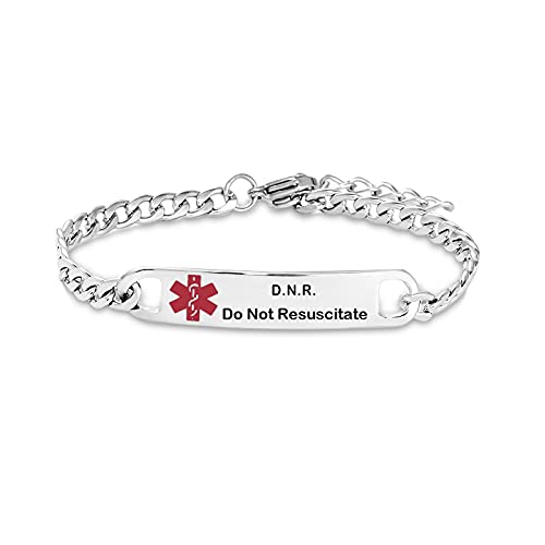 TGLS Red Medical Alert Bracelet for Women Men Emergency First Aid Health Alert Engraved Adjustable Stainless Steel Chain Bracelets