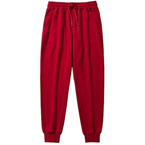 Akkad Kuti Womens Sweatpants Cotton Joggers Tapered Bottom Casual Sports Pants High Waisted Drawstring with Pockets, Red, XL Cover