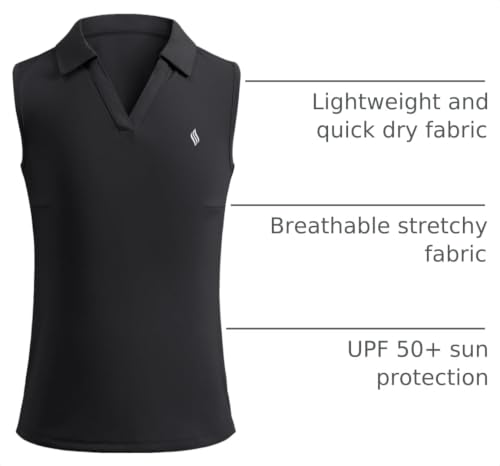 Image of SANTINY Girls' Sleeveless Golf Shirt V-Neck Quick Dry Tennis Tank Tops Golf Clothes Collared Polo Shirts for Girl
