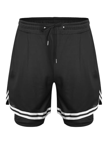TTAO Boys 2 in 1 Running Shorts Kids Mesh Performance Basketball Shorts with Pockets Athletic Workout Shorts