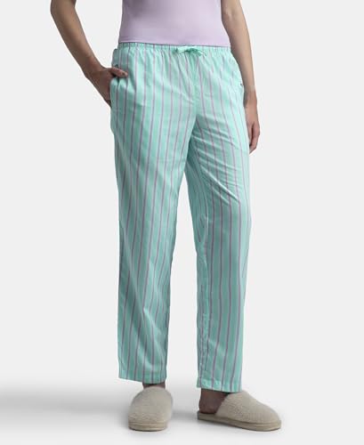 Image of Jockey RX06 Women's Super Combed Cotton Woven Fabric Relaxed Fit Striped Pyjama with Side Pockets (Checks & Prints May Vary)