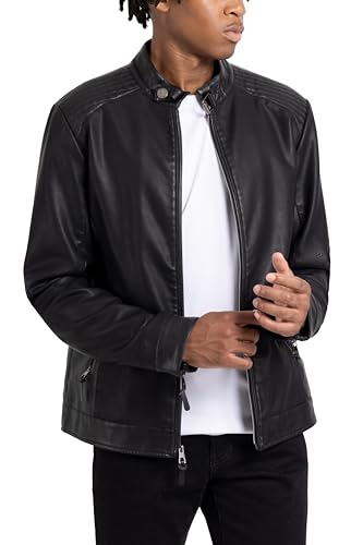 Image of X-Ray Men's Slim Fit Faux-Leather Moto Jacket with Removable Hood