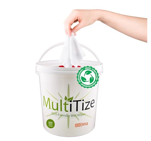 MultiTize Eco Friendly, Vegan, 100% Biodegradable, Antibacterial Multi Surface Wipes, Surface Wipes, All Purpose Cleaning,Plastic, Cruelty Free. 500 Wipe Dispenser Bucket