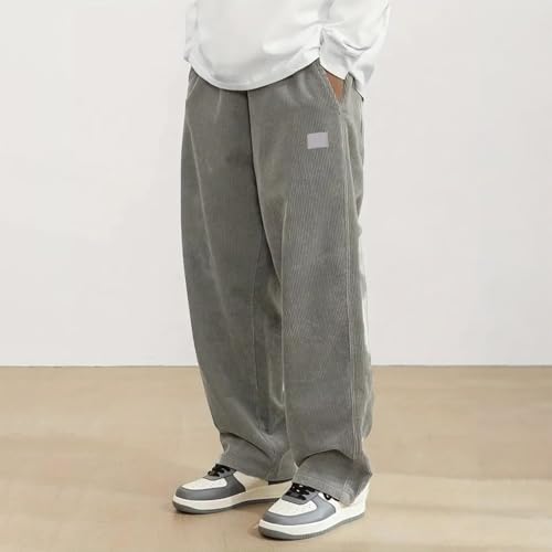 Mens Corduroy Pants Drawstring Elastic Waist Straight Leg Lounge Pants Baggy Fit Open Bottom Sweatpants with Pockets2