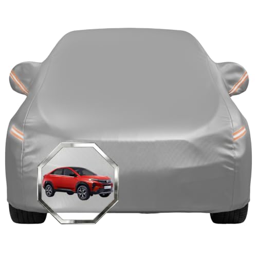 Image of Pivalo Car Cover for Tata Curvv All Model & Years with Mirror Pocket 100% Waterproof Triple Stitched Bottom Elastic Dust, Heat & UV Resistant Full Body Protection (Grey with Highlighter)