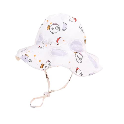 Image of Bold N Elegant Cartoon Print Kids Cotton Sun Hat with Adjustable Chin Strap, Beach Cap Fishing Hat for Boys and Girls