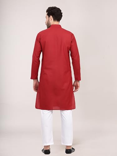 Image of HUZUR Men's Cotton Full Sleeve Long Knee Length Kurta Pajama Comfortable Wear for Festival and Occasion like Holi,Diwali,Eid,Haldi,Mehendi and Wedding