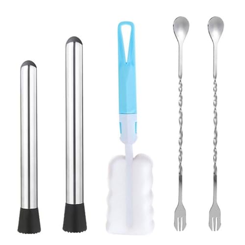 2 Pieces Crushed Popsicles, 2 Pieces Mixing Spoons, 1 Piece Sponge Cleaning Brush, Drink Stirrer, Cocktail Making Set, Bartending Set for Home, Bar, Restaurant