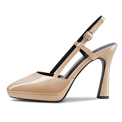 Castamere Women High Stiletto Platform Heel Pointed Toe Slingback Slip-on Pumps Wedding Dress 3.9 Inches Heels2