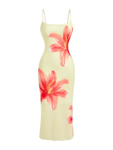 Image of Verdusa Women's Floral Print Layered Cami Dress High Rise Backless Sleeveless Long Dress