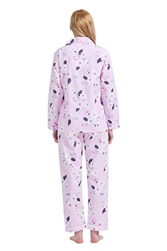 Image of GLOBAL Women Cotton Pajamas Long Sleeve PJs Button Down Sleepwear S-3XL