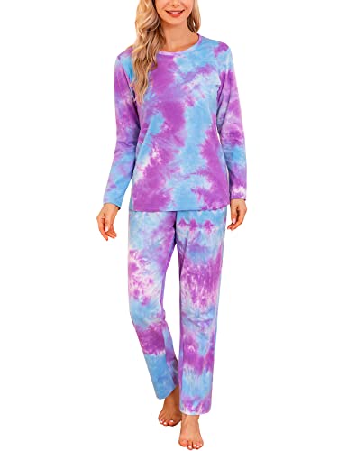 EISHOPEER Womens Tie Dye Pajamas Set Long Sleeve Sleepwear Loungewear