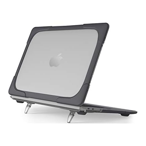 Funda Rígida de Capa Doble Translúcida con Pata Plegable para MacBook Air 13 Pulgadas -Negro Cover