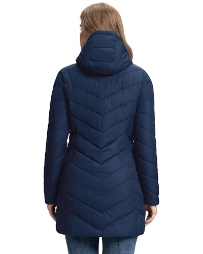 Outdoor Ventures Damen Wintermantel Langer Warmer Steppmantel Leicht Parka Wasserdicht Winterjacke mit Kapuze Funktionsjacke Übergangsjacke Schwarzblau XL