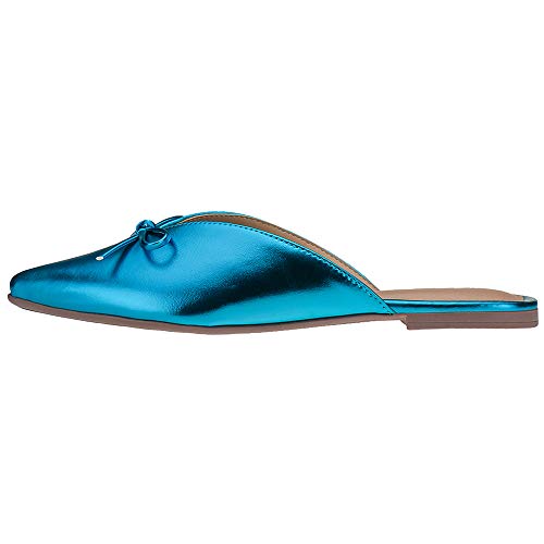 Mule Feminino Rasteirinha Metalizado Bico Fino Eleganteria Tamanho:38;Cor:Azul Metalizado