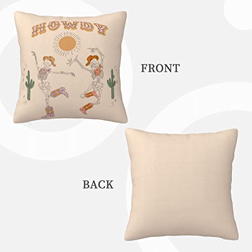 Howdy Western Skull Throw Pillows Covers Halloween Skeleton Cowboy Sun Retro Pillows Cases Funny Preppy Square Couch Cushion Cover For Home Bedroom Living Room College Dorm Party Decoration 18"X18" #TOP2