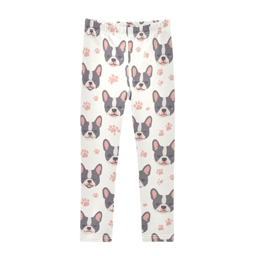 Wusikd French Bulldog Girls' Leggings Toddler Doodles Footprint Kids Yoga Pants Dance Active Tights 4T
