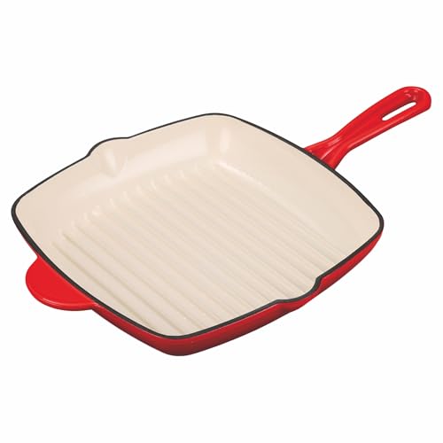 Galileo Bistecchiera 27x27 cm in ghisa smaltata, induzione, rosso, Les Cocottes SìChef