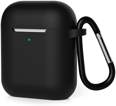 Case Cover Compatible with AirPods 2 & 1, Silicone Shockproof Case Cover for Airpods 2 &1 Front LED Visible Extra Protection with Carabiner, Black