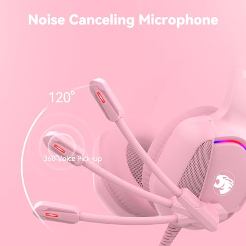 Image of Gaming Headset with Microphone for Pc, Xbox One Series X /s, Ps4, Ps5, Switch, Stereo Wired Noise Cancelling Over-Ear Headphones with Mic, RGB, for Computer, Laptop, Mac, Nintendo (Pink)