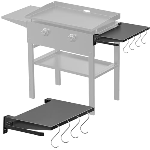 Petrirufun Estante lateral plegable para plancha Blackstone de 28 pulgadas, mesa auxiliar grande con soporte para toallas de papel, 4 ganchos para utensilios para accesorios de plancha Blackstone,