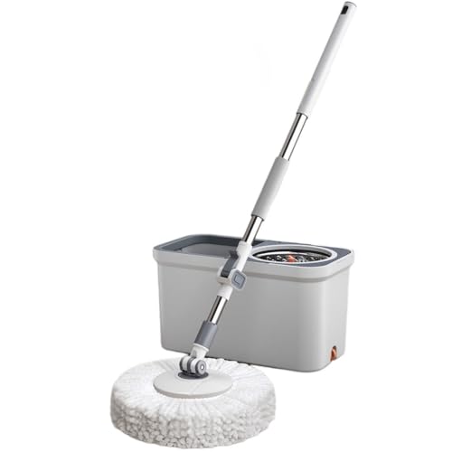 DECORN Juego de fregona giratoria y Cubo con escurridor, Sistema de Cubo de fregona Giratorio de 360° con 5 Almohadillas de Microfibra Lavables, Mango Ajustable para Limpieza de Pisos en el hogar