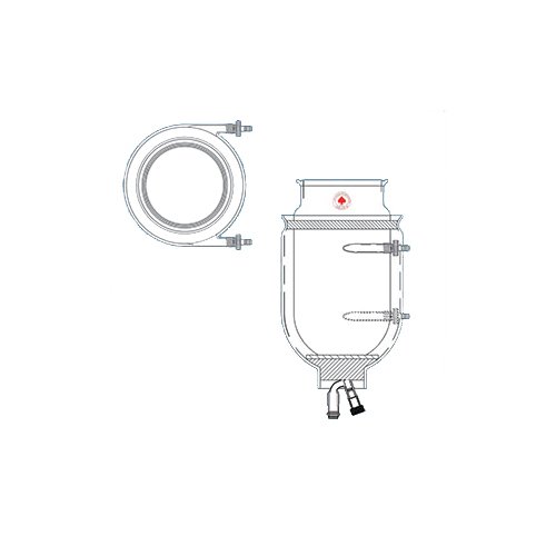 6524-313 Series Cylindrical Reaction Flask with Bottom Outlet, Jacketed, 100 mm O-Ring Groove Flange, 0-8 mm Easy-Action Bottom Valve with 28/15 O-Ring Ball Joint, #11 Conn., 1L Capacity