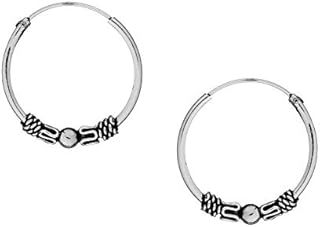 Silverly 20 mm Balinese Bead Indo Bali Hoops - 925 Sterling Silver Hoop Earrings - Small Silver Earrings for Women - Cartilage Sleeper Earrings - Boho Earrings - Hypoallergenic Earrings